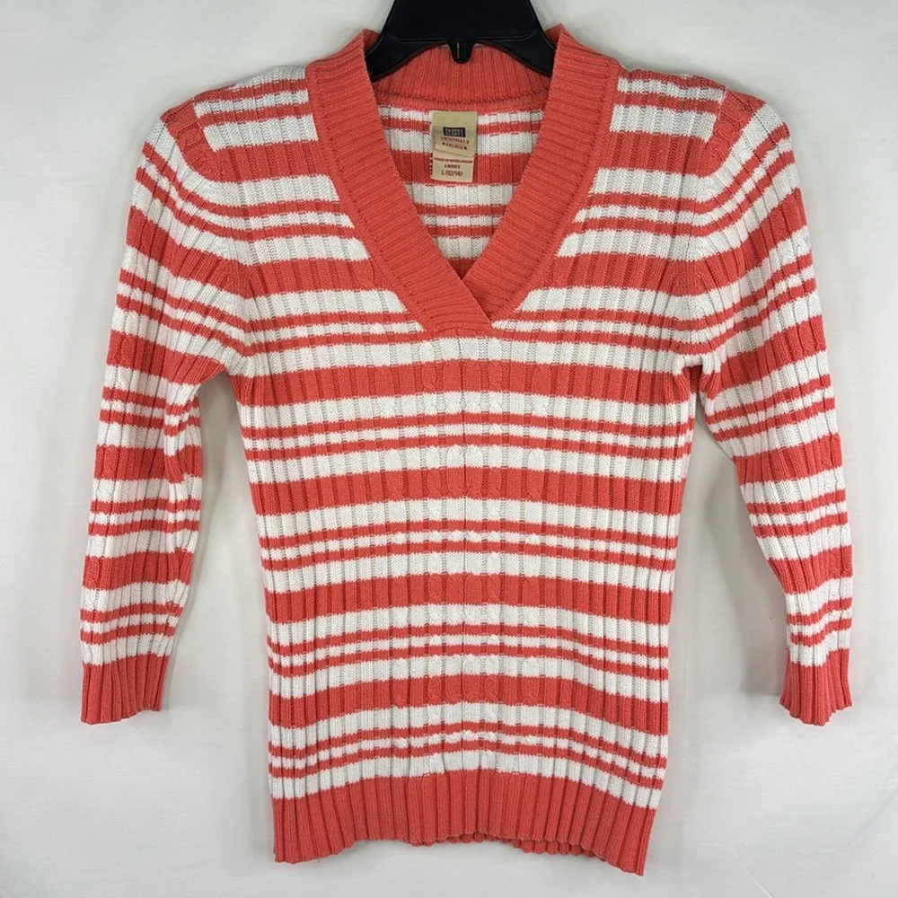 Women's Orange & White Sweater Size:L